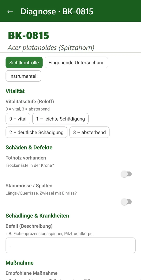 BaumDex: Baumkontrolle mit geführter Checkliste